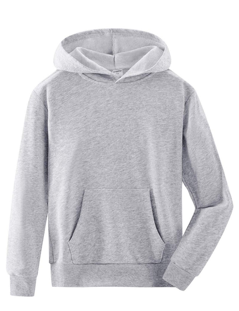 Spring&Gege Youth Solid Pullover Sport Hoodies Soft Kids Hooded Sweatshirts for Boys and Girls Size 7-8 Years Gray - Image 1